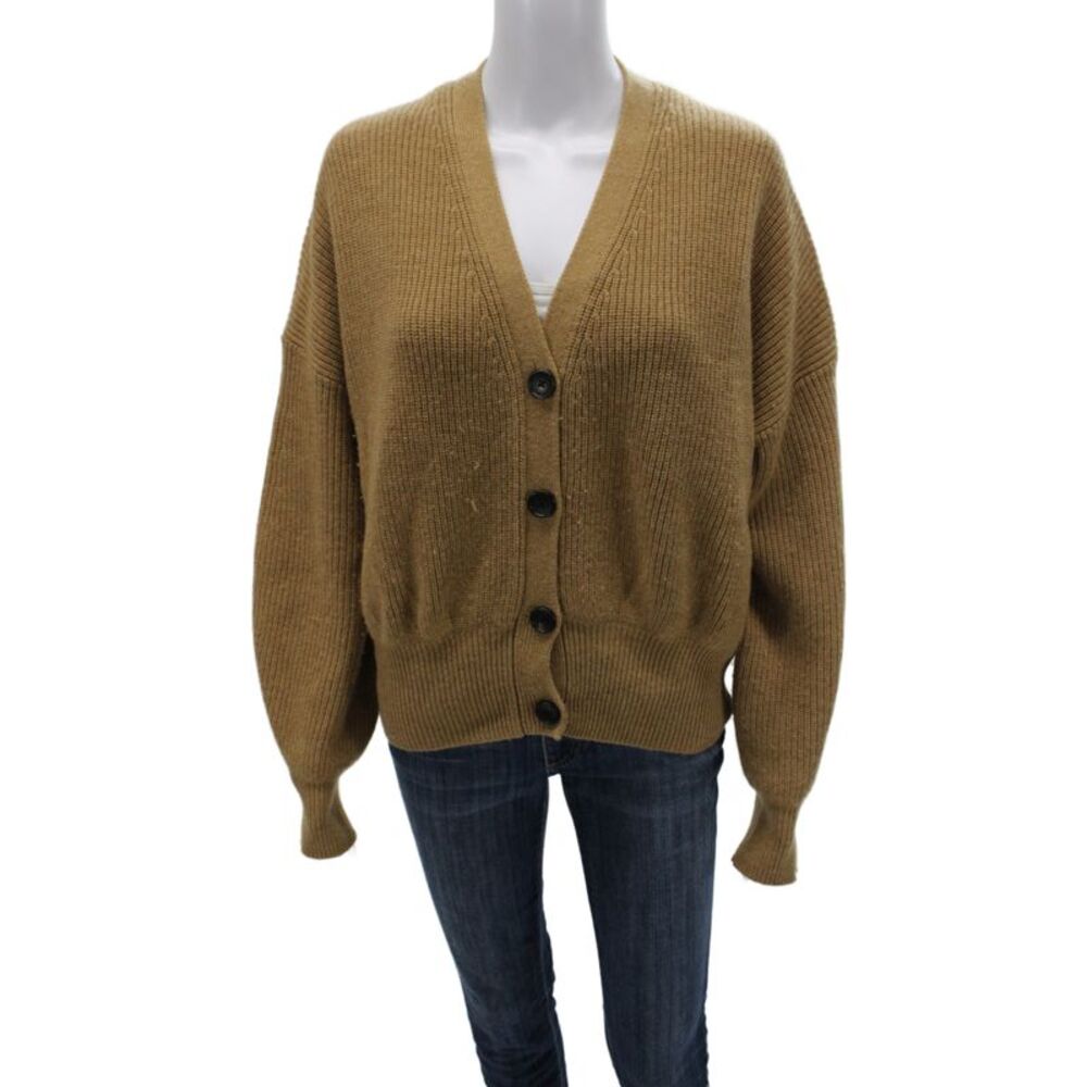 A.L.C. Unisex Cardigan Brown Merino Wool V Neck Button Long Sleeve Size S